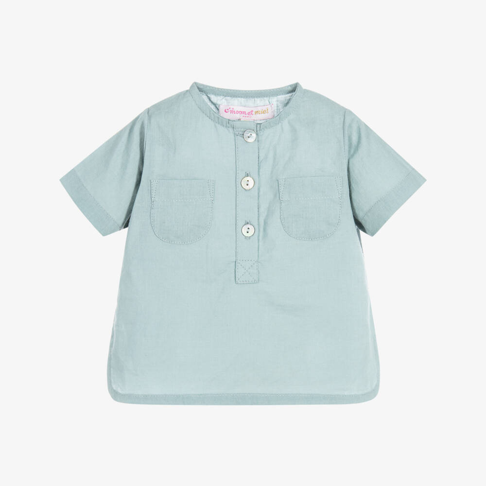 Moon et Miel-Baby Girls Teal Blue Shirt | Childrensalon Outlet