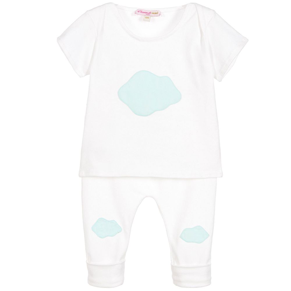 Moon et Miel - Baby Girls White Cotton Top & Trouser Set | Childrensalon