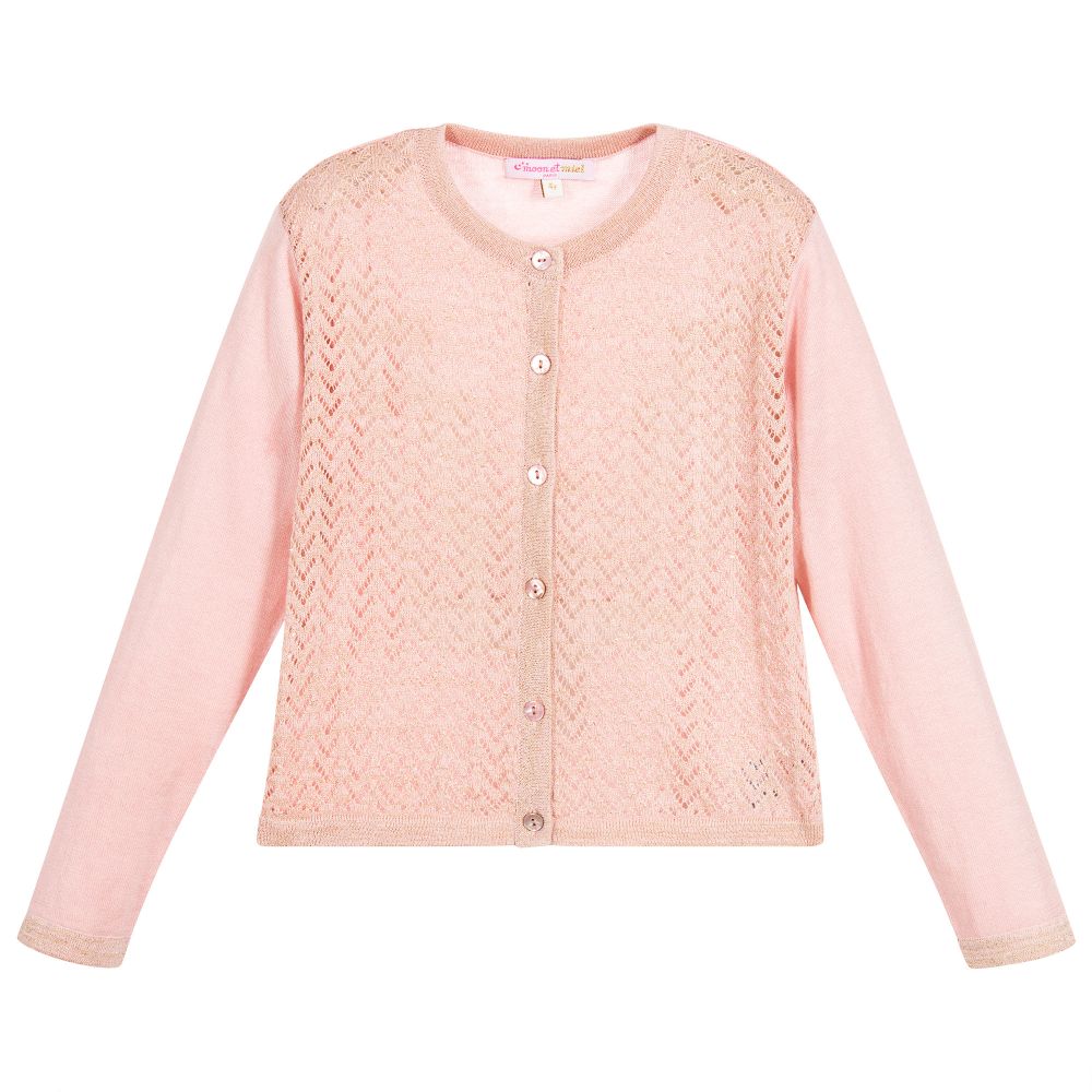 Moon et Miel - Girls Pink & Gold Cardigan | Childrensalon