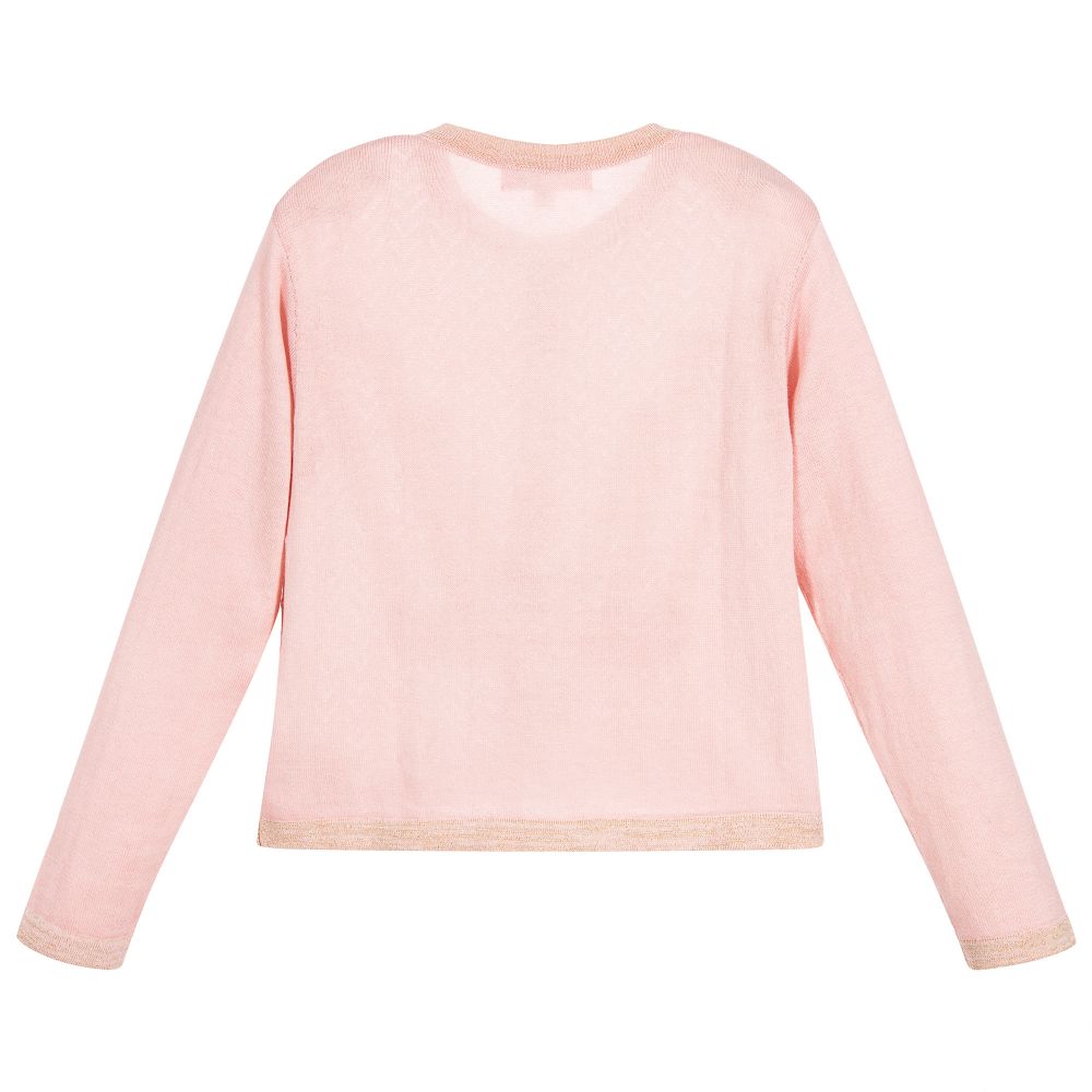 Moon et Miel - Girls Pink & Gold Cardigan | Childrensalon Outlet