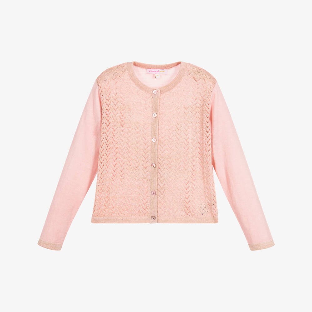 Moon et Miel-Girls Pink & Gold Cardigan | Childrensalon Outlet