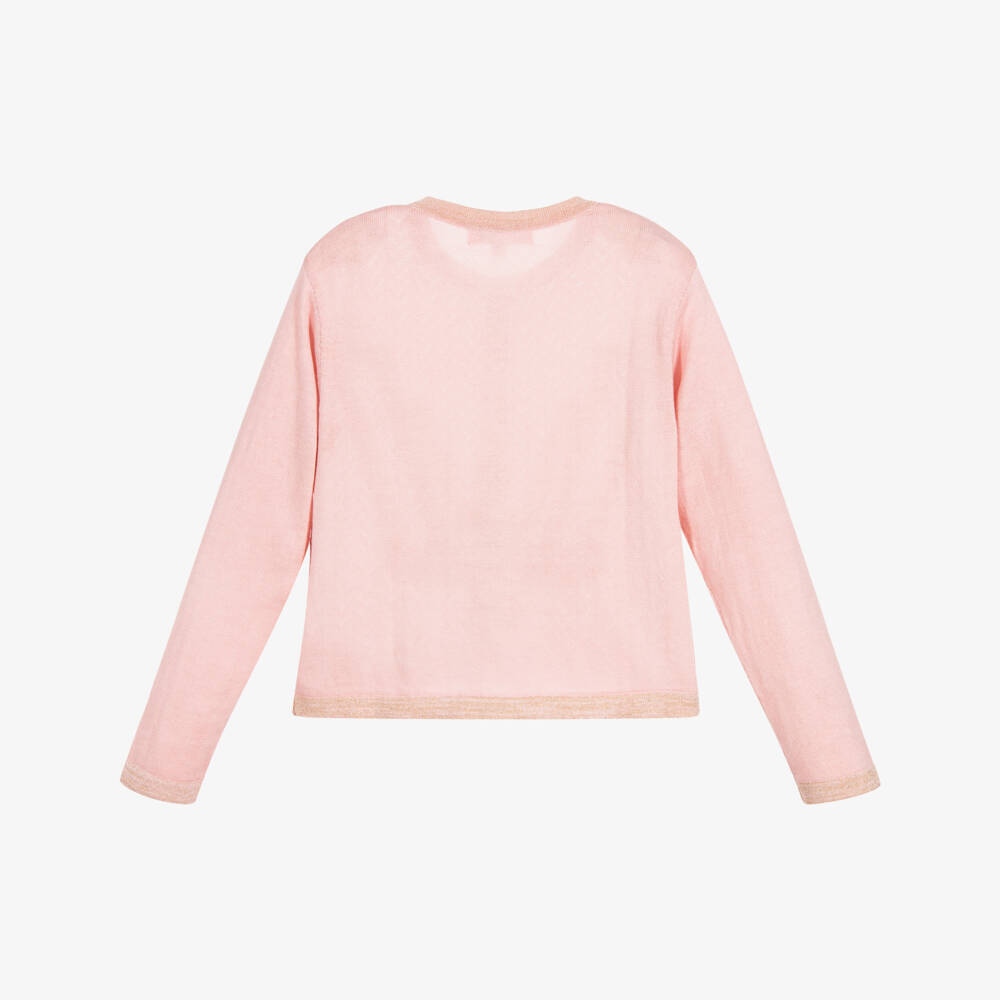 Moon et Miel-Girls Pink & Gold Cardigan | Childrensalon Outlet