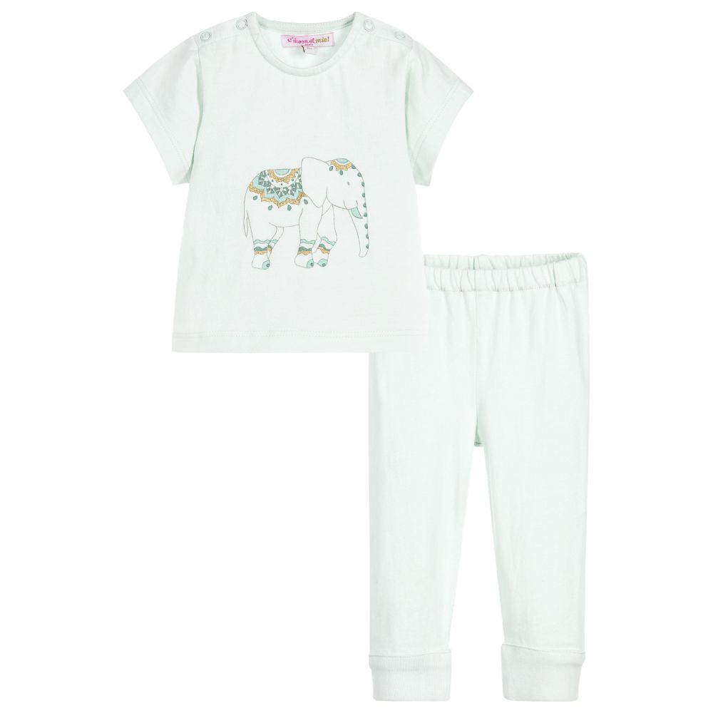 Moon et Miel-Pale Green Baby Trousers Set | Childrensalon Outlet