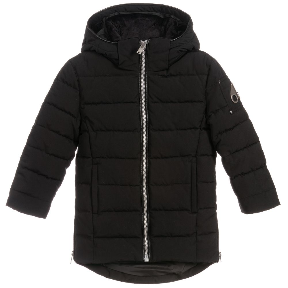 Moose Knuckles-Black Hooded Puffer Coat | Childrensalon Outlet