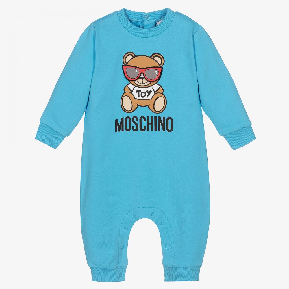 Moschino Baby - Baby Blue Logo Cotton Romper | Childrensalon