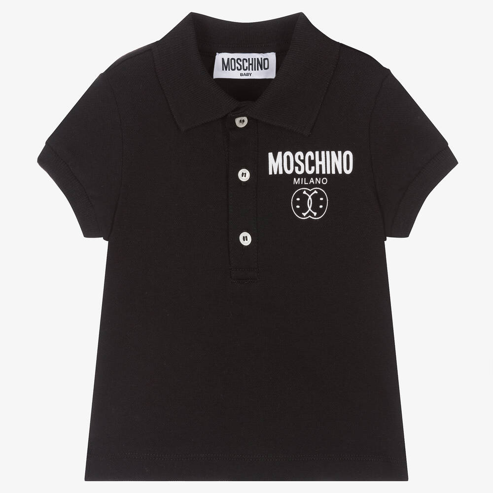 Moschino Baby - توب بولو أطفال ولادي قطن جيرسي لون أسود | Childrensalon