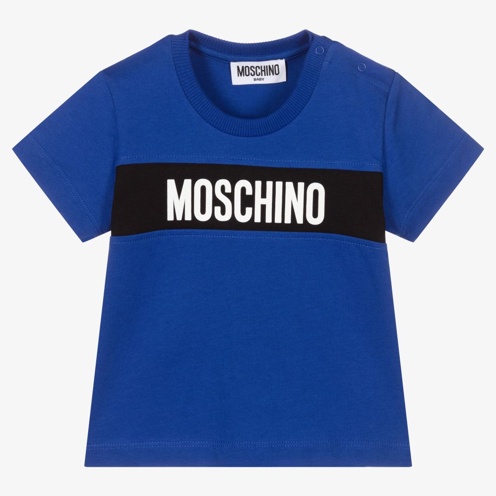 Moschino Baby - تيشيرت أطفال ولادي قطن لون أزرق | Childrensalon