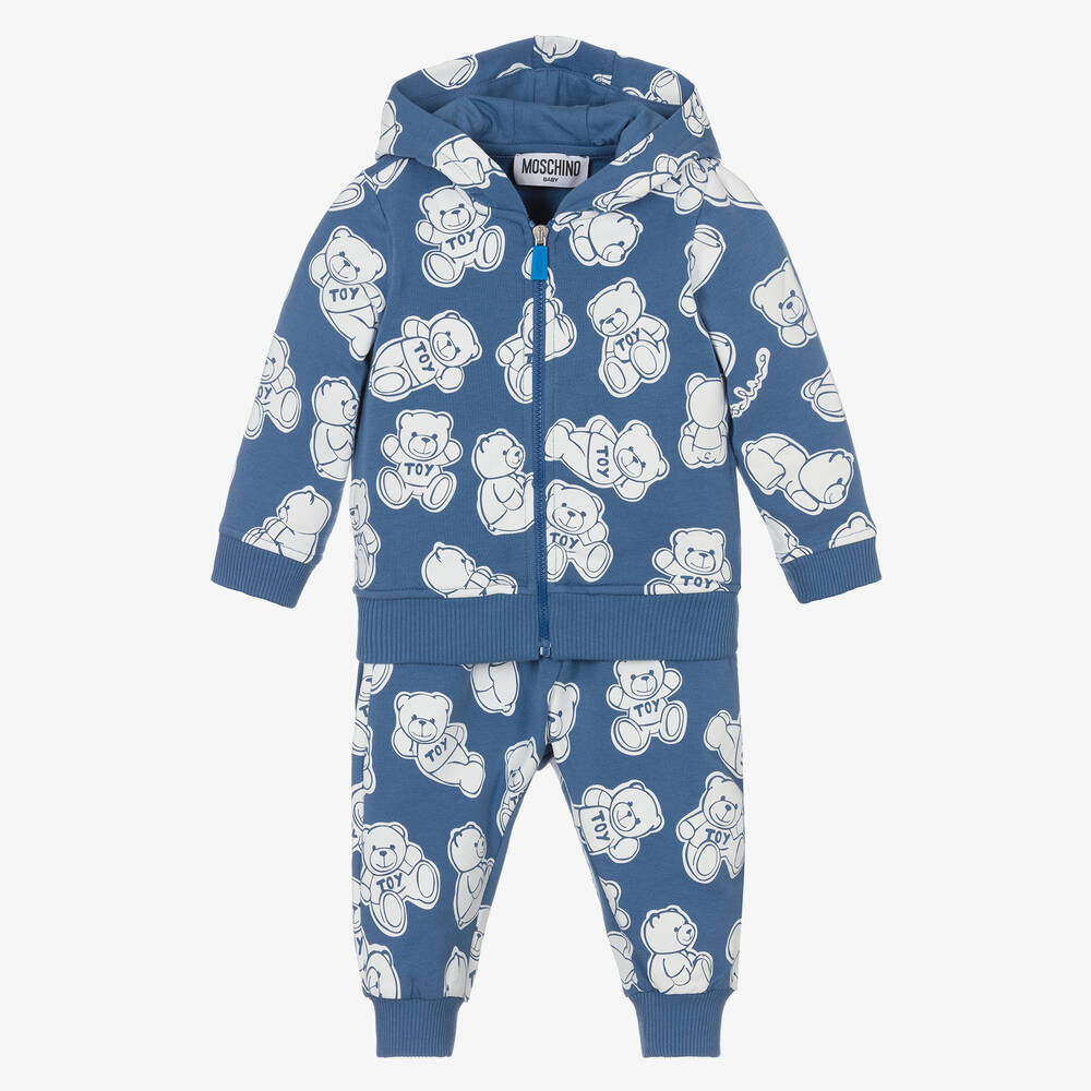 Moschino Baby - Baby Boys Blue Cotton Teddy Logo Tracksuit | Childrensalon