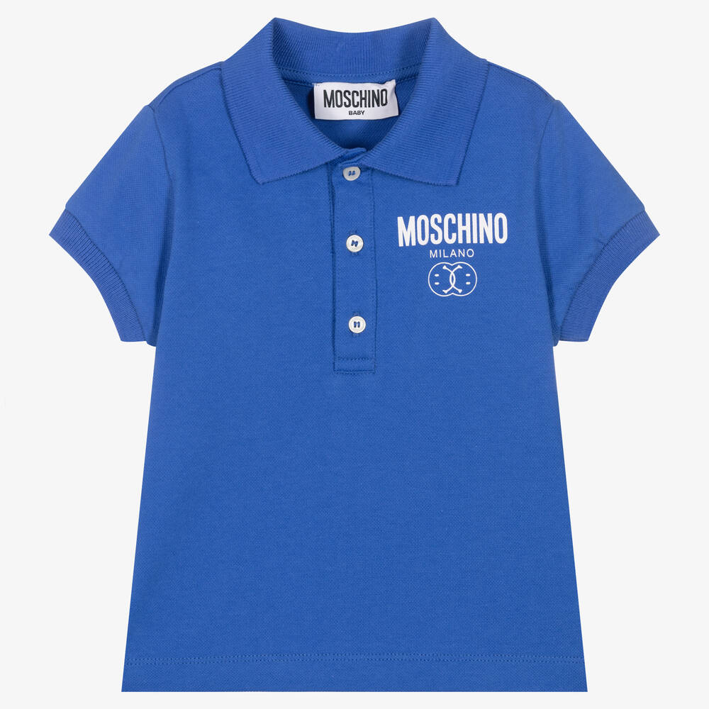 Moschino Baby - Baby Boys Blue Double Smiley Polo Shirt | Childrensalon