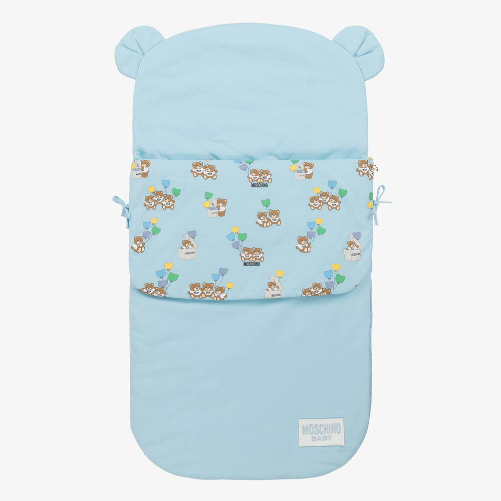 Moschino Baby - بيبي نيست بطبعة تيدي قطن جيرسي لون أزرق للمواليد (77 سم) | Childrensalon