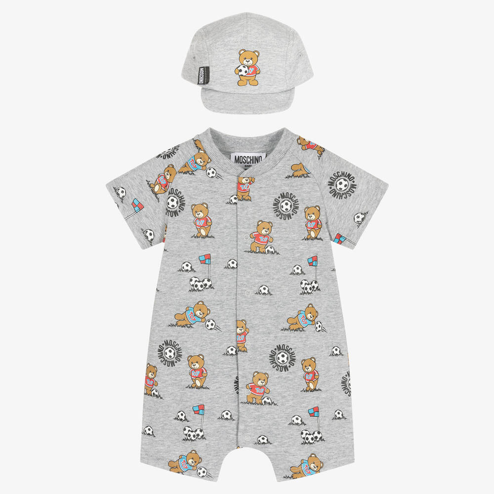 Moschino Малыши-Серый песочник с медвежатами и шапочка | Childrensalon Outlet