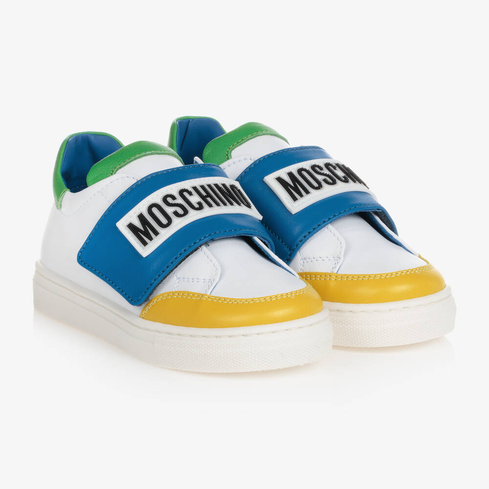 Moschino Baby - Baby Boys White Leather Colourblock Trainers | Childrensalon
