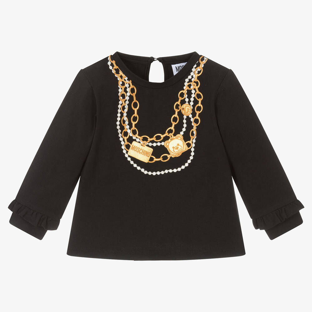 Moschino Baby - Baby Girls Black Cotton Necklace Logo Top | Childrensalon
