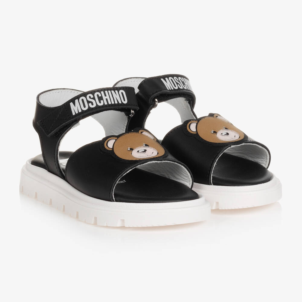 Moschino Baby - Baby Girls Black Leather Logo Sandals | Childrensalon