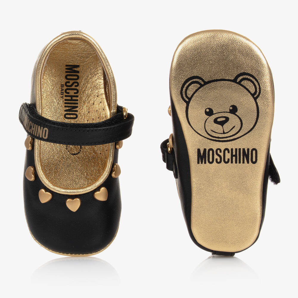 Moschino Кид-Тин-Черные кожаные пинетки для малышек | Childrensalon Outlet