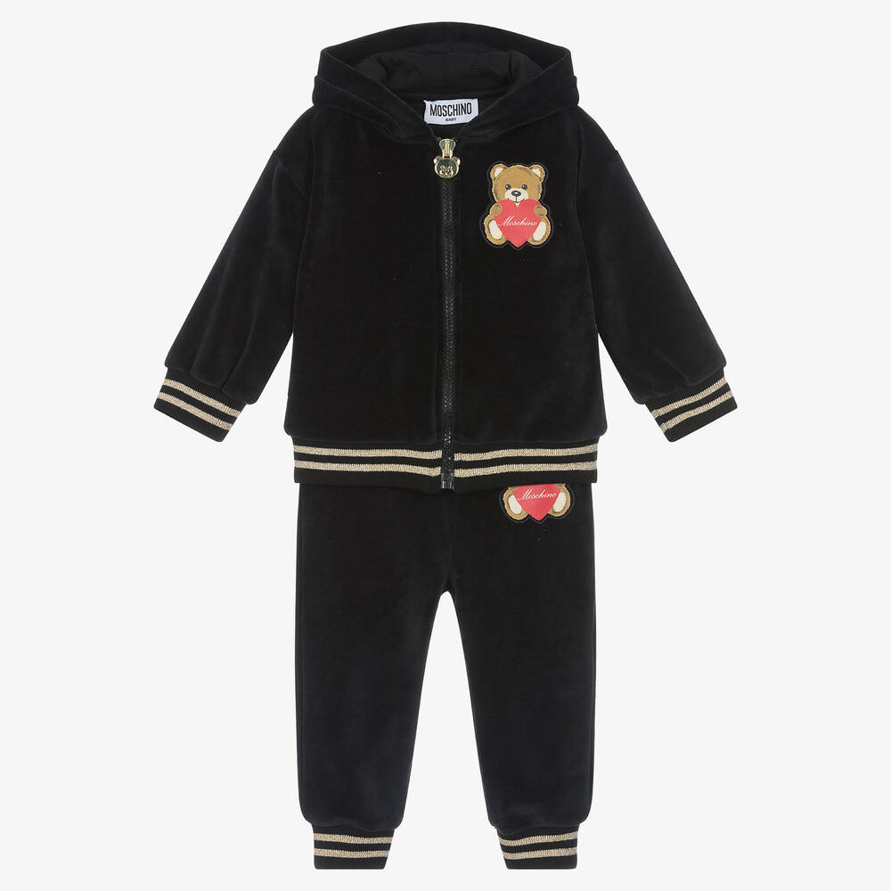 Moschino Baby - بدلة رياضية أطفال بناتي قطن قطيفة لون أسود | Childrensalon