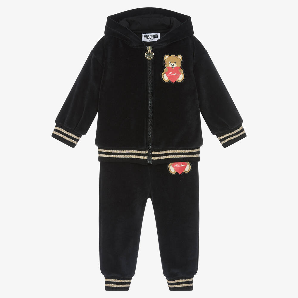 Moschino Baby - Baby Girls Black Velour Tracksuit | Childrensalon