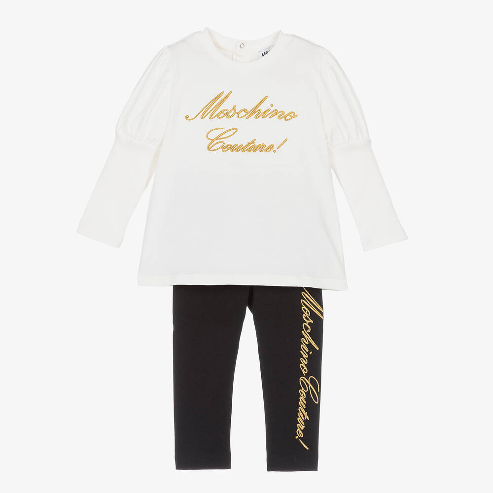 Moschino Baby - Baby Girls Ivory & Black Logo Leggings Set | Childrensalon