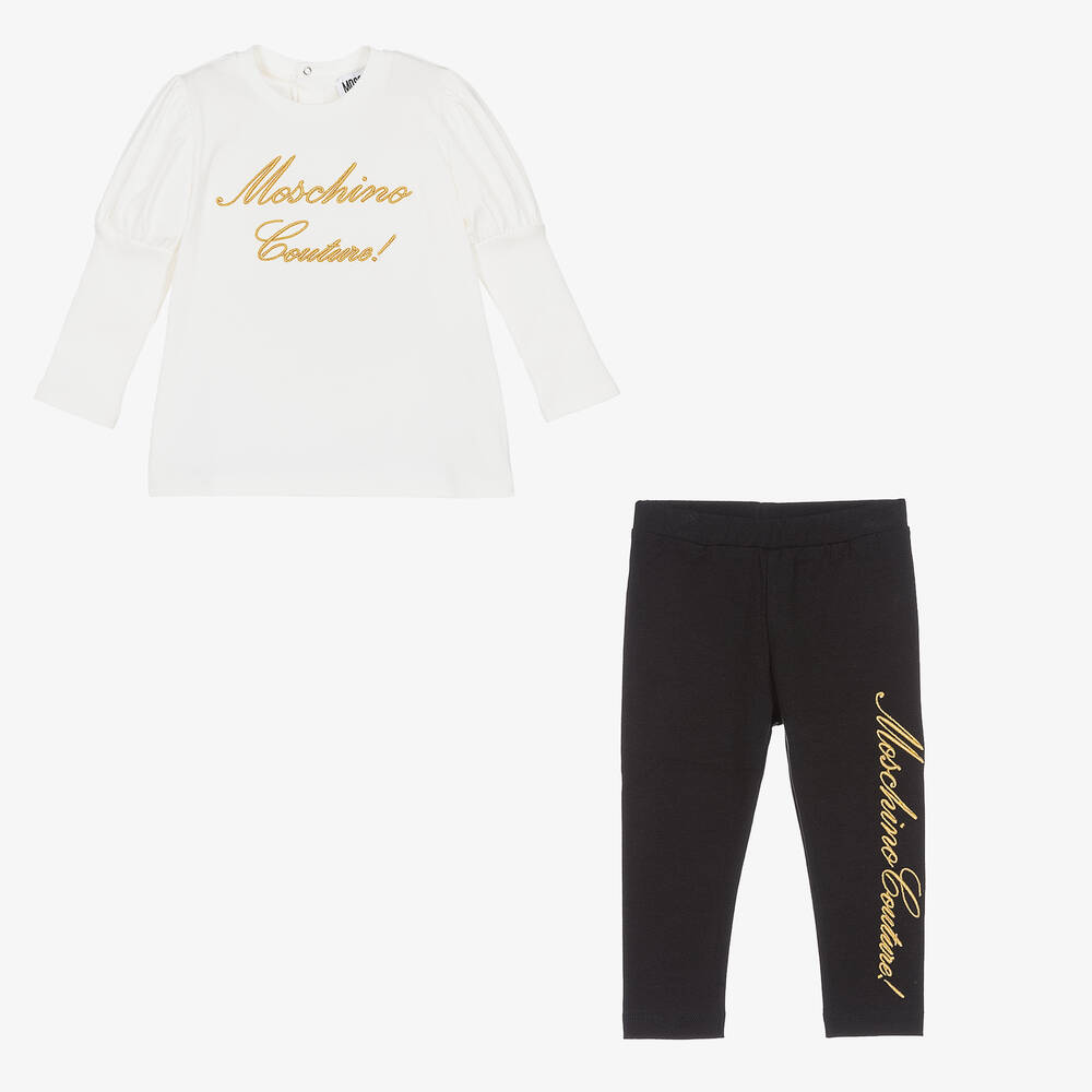 Moschino Baby-Baby Girls Ivory & Black Logo Leggings Set | Childrensalon Outlet