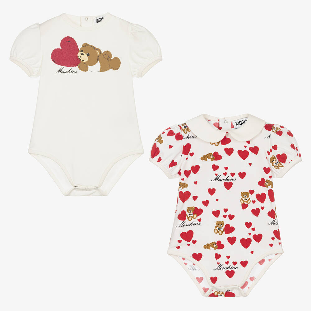 Moschino Baby - Baby Girls Ivory Cotton Bodysuits (2 Pack) | Childrensalon