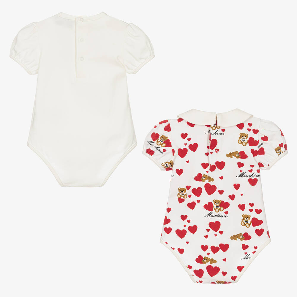 Moschino Baby-Baby Girls Ivory Cotton Bodysuits (2 Pack) | Childrensalon Outlet
