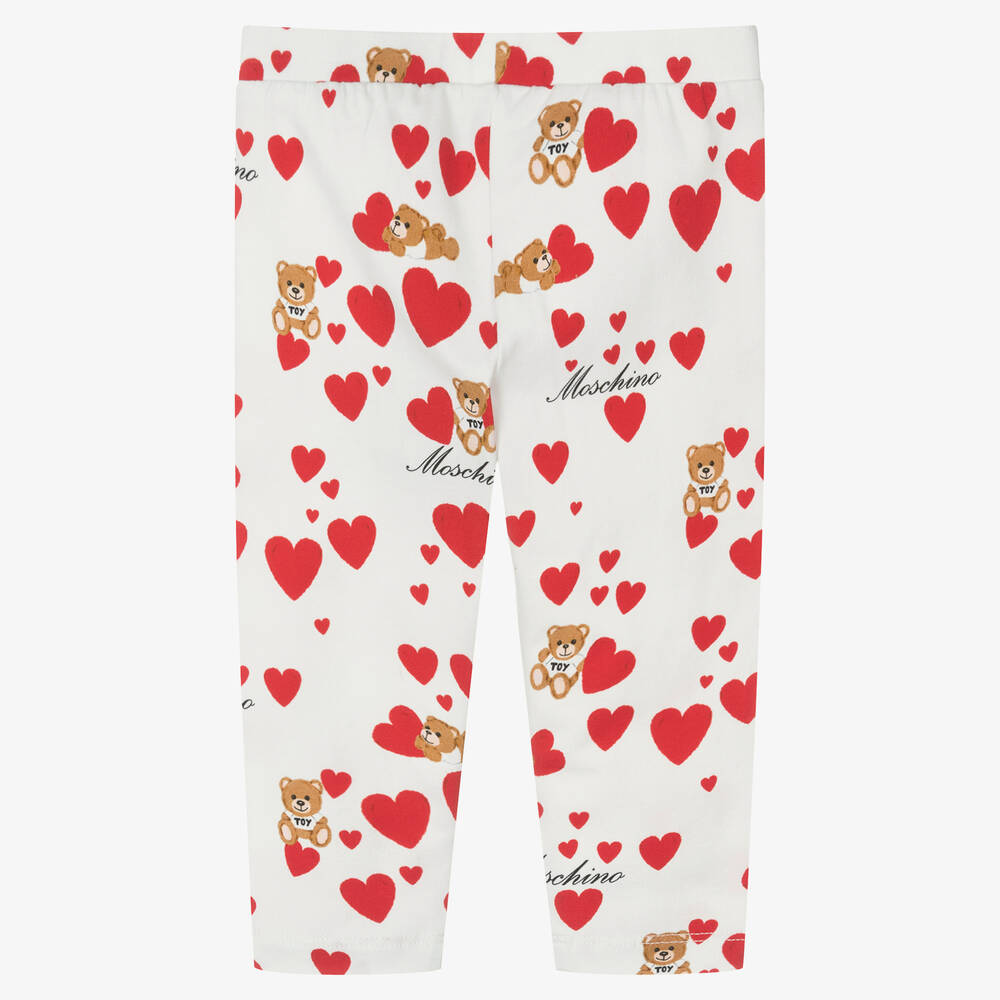 Moschino Baby-Baby Girls Ivory Cotton Heart Leggings | Childrensalon Outlet