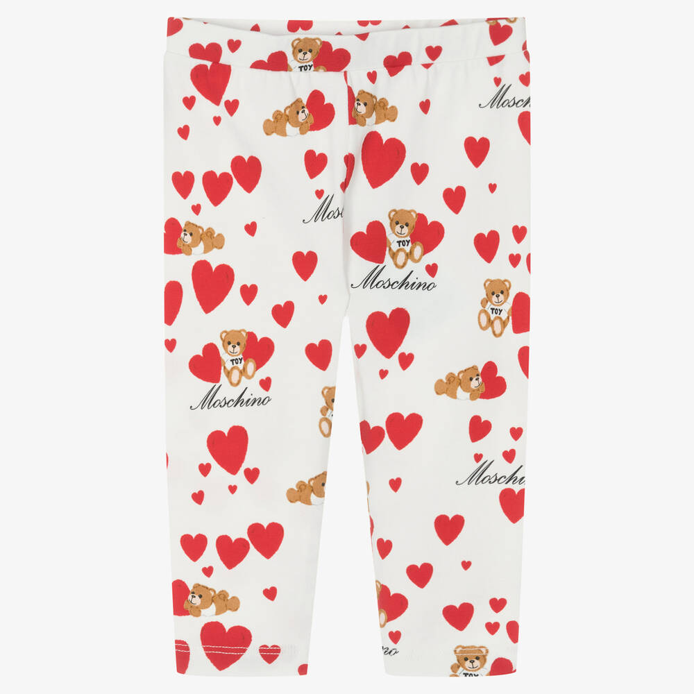 Moschino Baby - Legging ivoire en coton à cœurs | Childrensalon