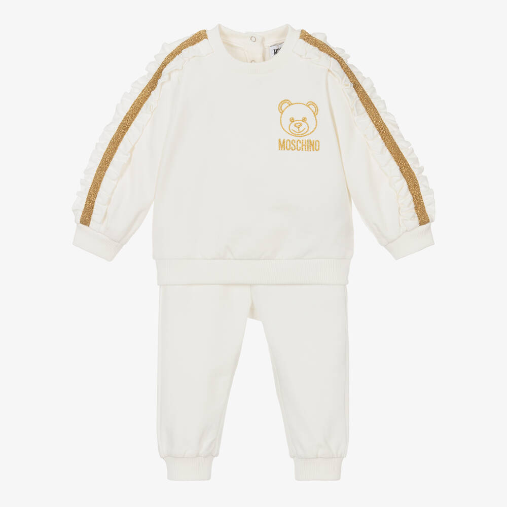 Moschino Baby - Baby Girls Ivory Cotton Teddy Tracksuit | Childrensalon