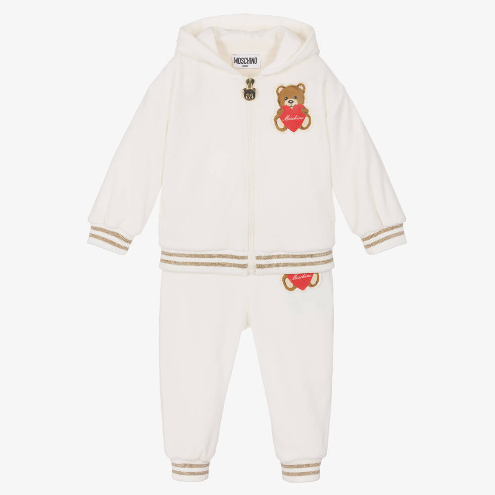 Moschino Baby - بدلة رياضية أطفال بناتي قطن قطيفة لون عاجي  | Childrensalon