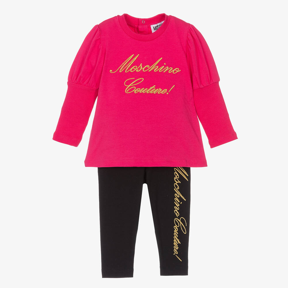 Moschino Baby - Baby Girls Pink & Black Logo Leggings Set | Childrensalon