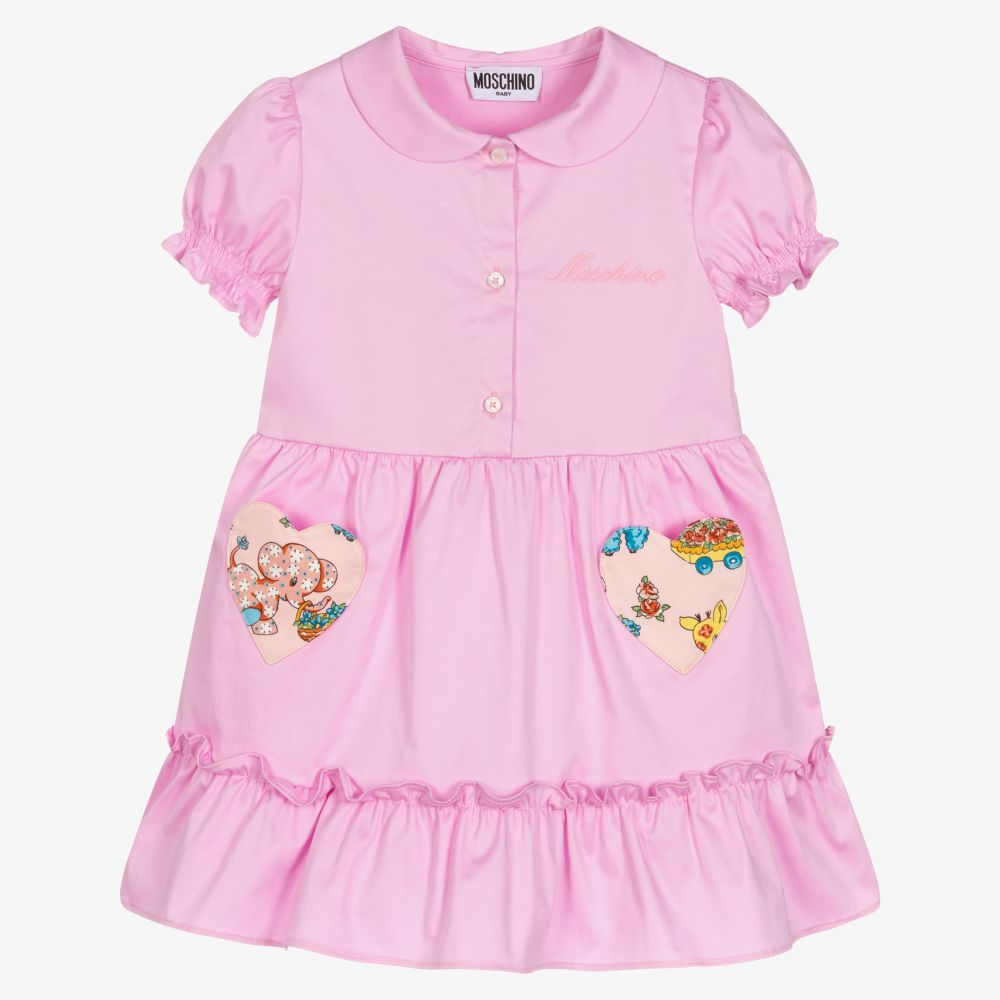 Moschino Baby - Розовое хлопковое платье для малышек | Childrensalon