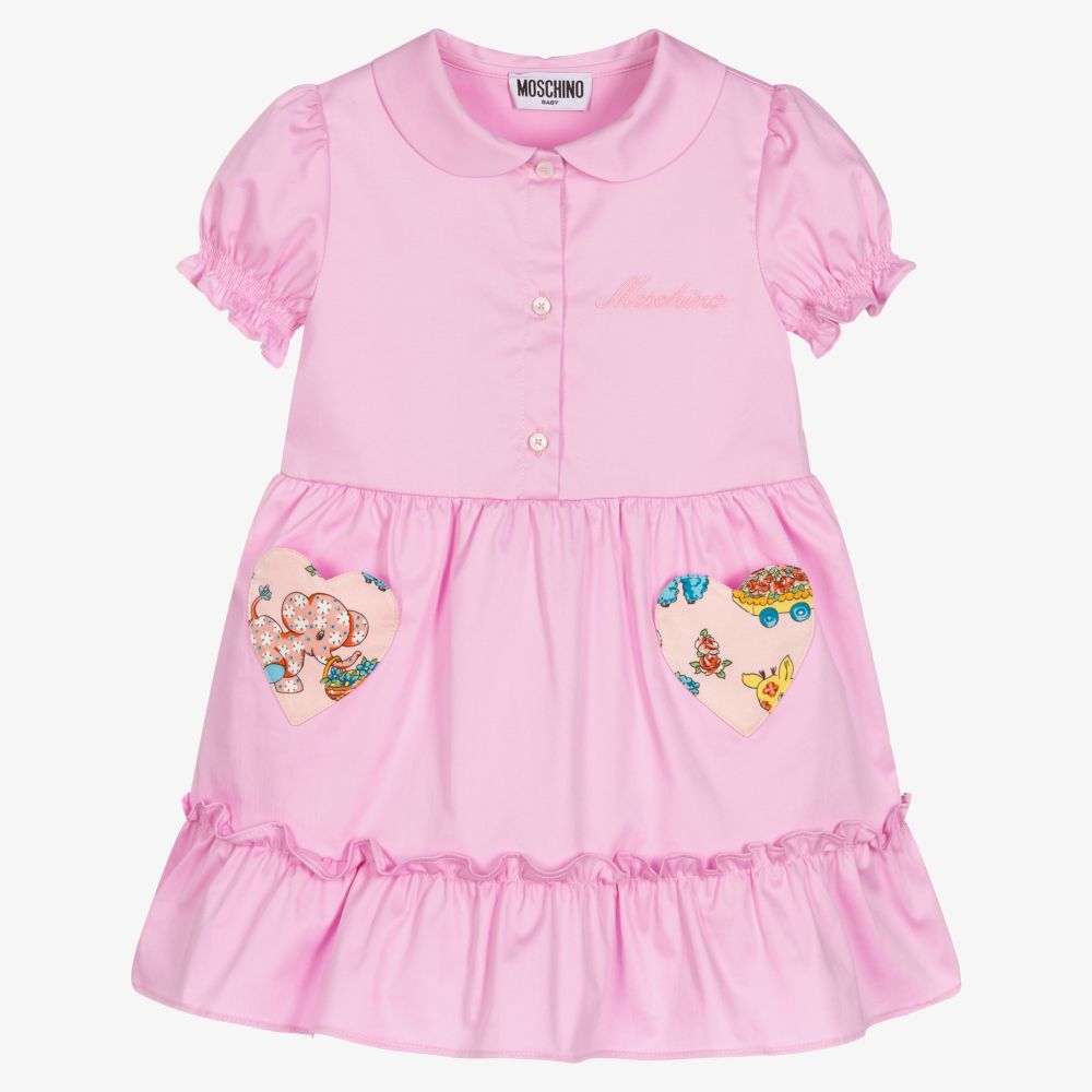 Moschino Baby Robe rose en coton Bebe Childrensalon Outlet