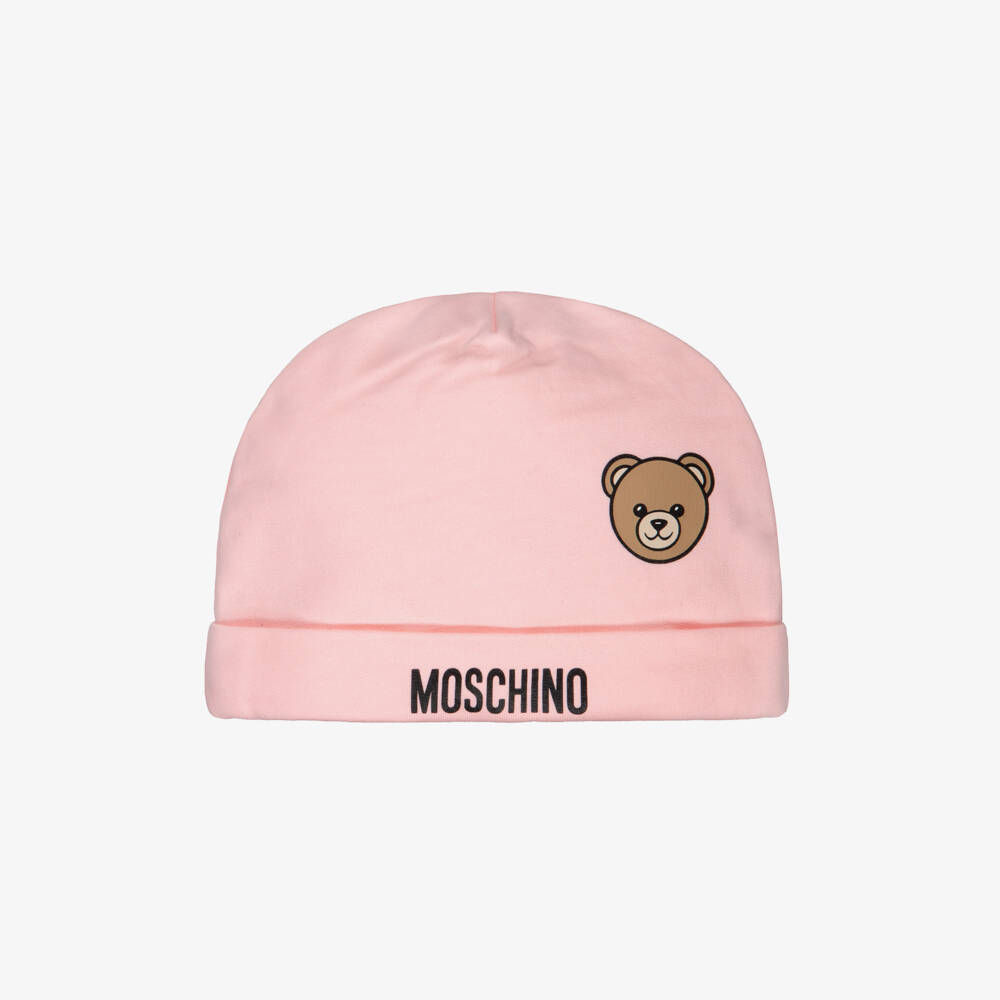 Moschino-Baby Girls Pink Cotton Jersey Teddy Bear Hat | Childrensalon Outlet
