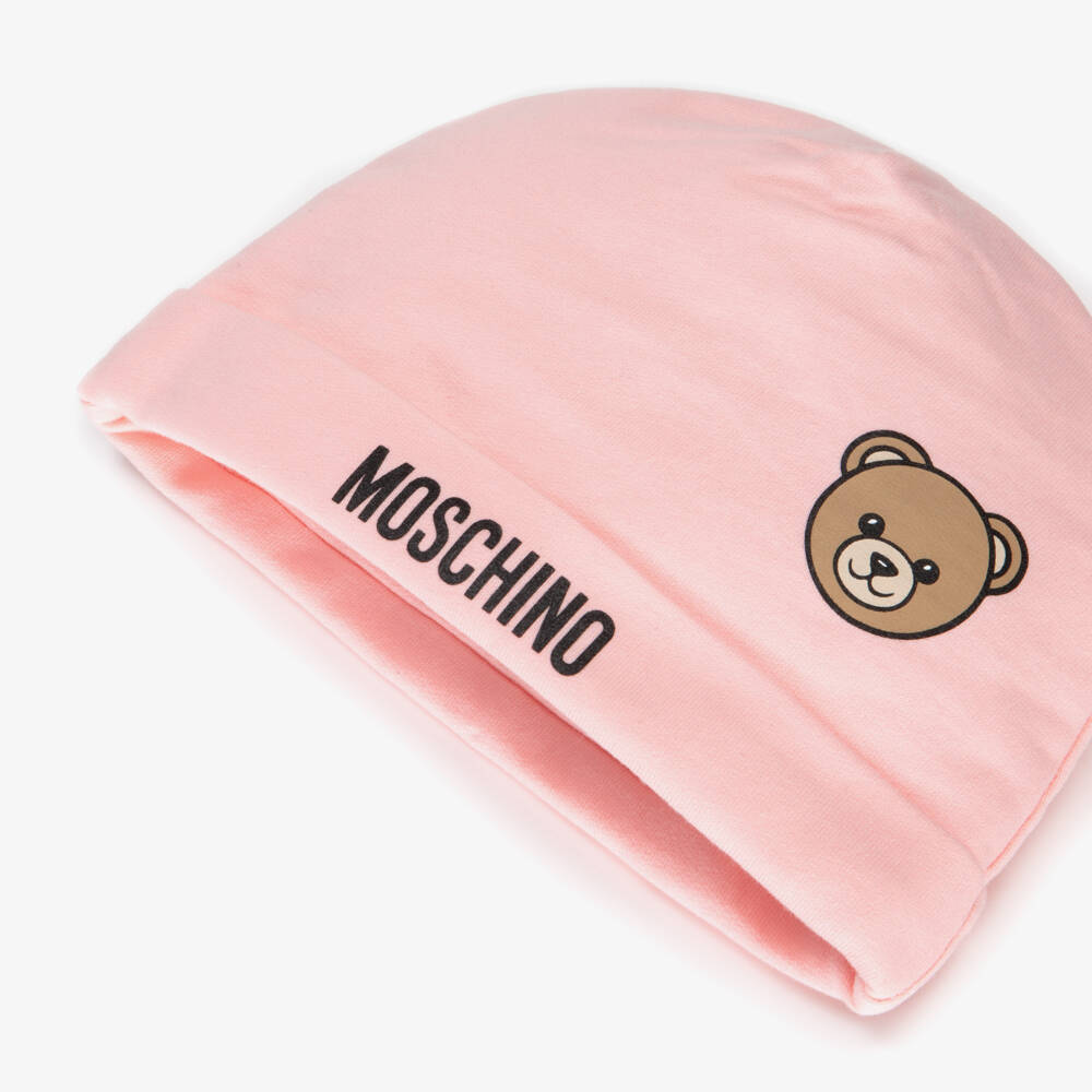 Moschino-Baby Girls Pink Cotton Jersey Teddy Bear Hat | Childrensalon Outlet