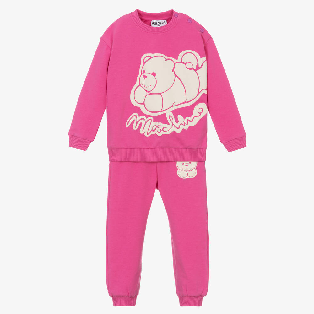 Moschino Baby - Baby Girls Pink Cotton Logo Tracksuit | Childrensalon