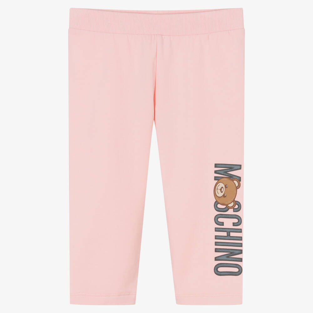 Moschino Baby - Baby Girls Pink Cotton Logo Trousers | Childrensalon
