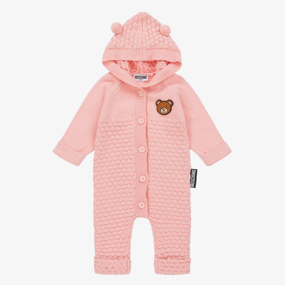 Moschino Baby - Baby Girls Pink Cotton & Wool Pramsuit | Childrensalon