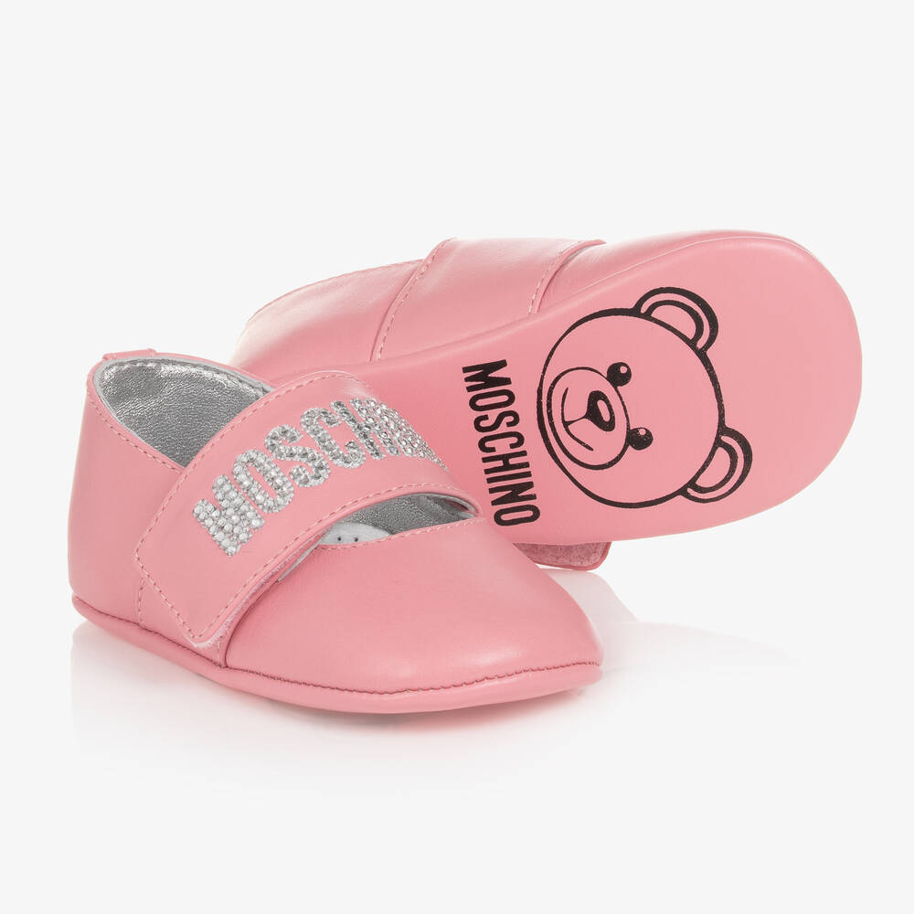 Moschino Kid-Teen - Baby Girls Pink Leather Pre-Walker Shoes | Childrensalon