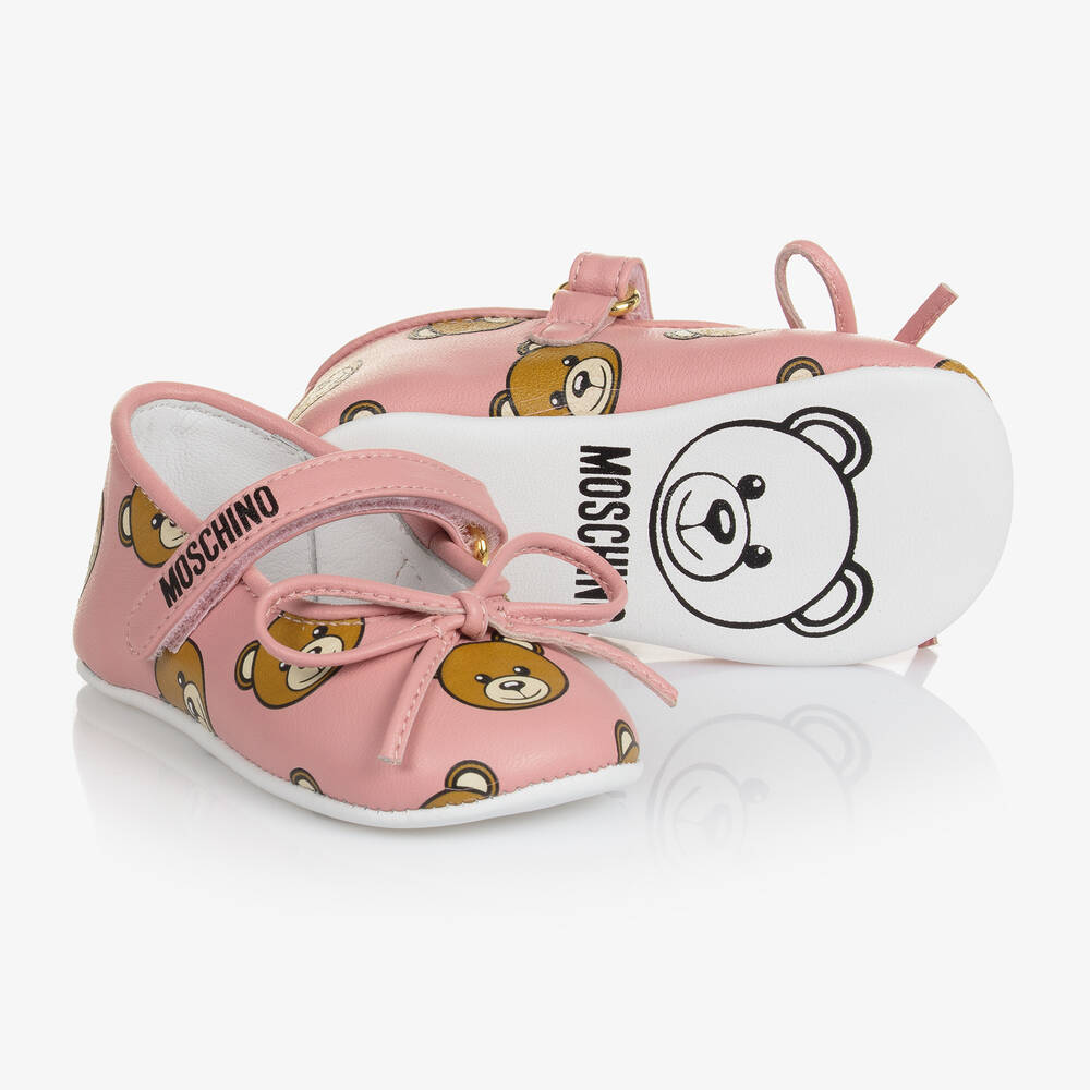 Moschino Kid-Teen - Rosa Leder-Krabbelschuhe für Babys | Childrensalon