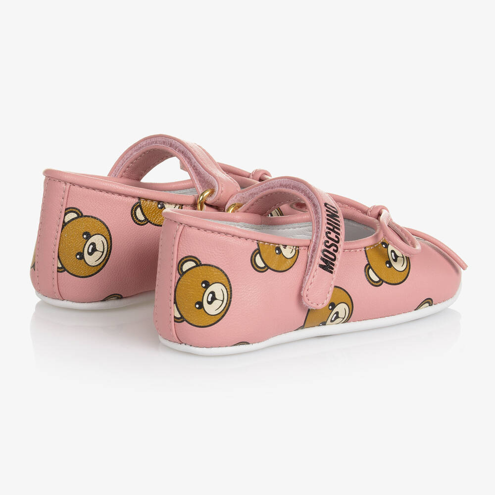 Moschino Кид-Тин-Розовые кожаные пинетки для малышек | Childrensalon Outlet