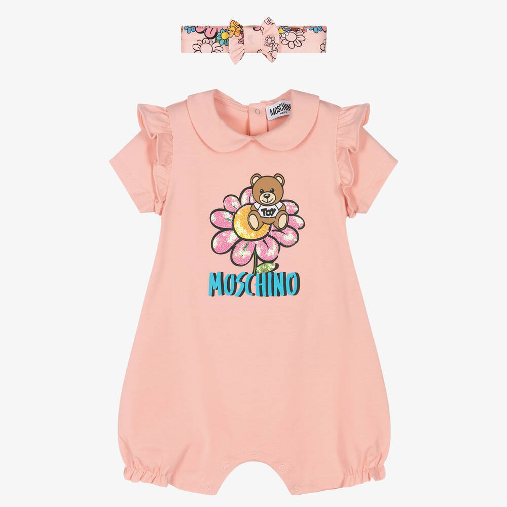 Moschino Baby - Розовый комбинезон с медвежонком и повязка на голову | Childrensalon