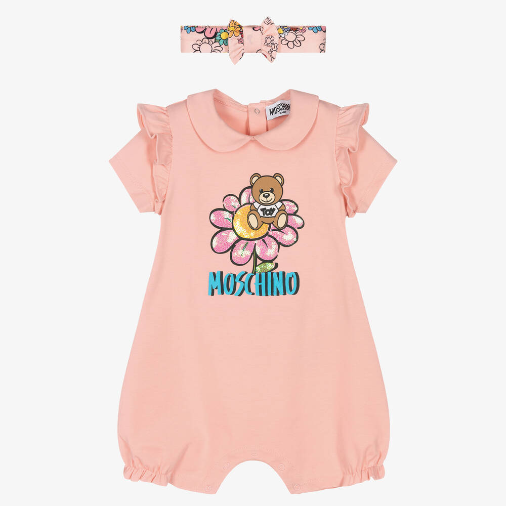 Baby Girls Pink Teddy Bear Shortie Set