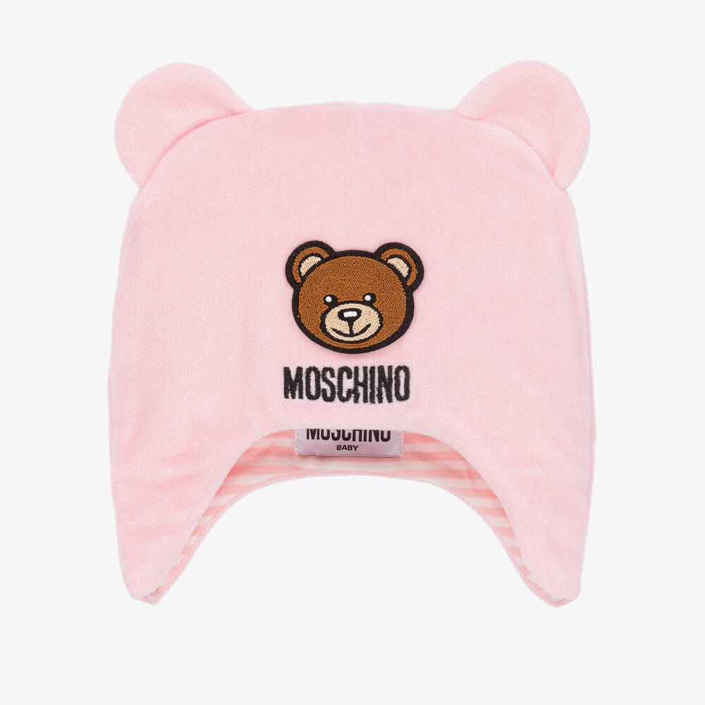 Moschino Baby - Baby Girls Pink Velour Logo Hat | Childrensalon