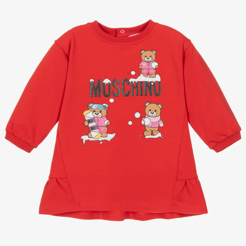 Moschino Baby - Baby Girls Red Cotton Teddy Bear Dress | Childrensalon