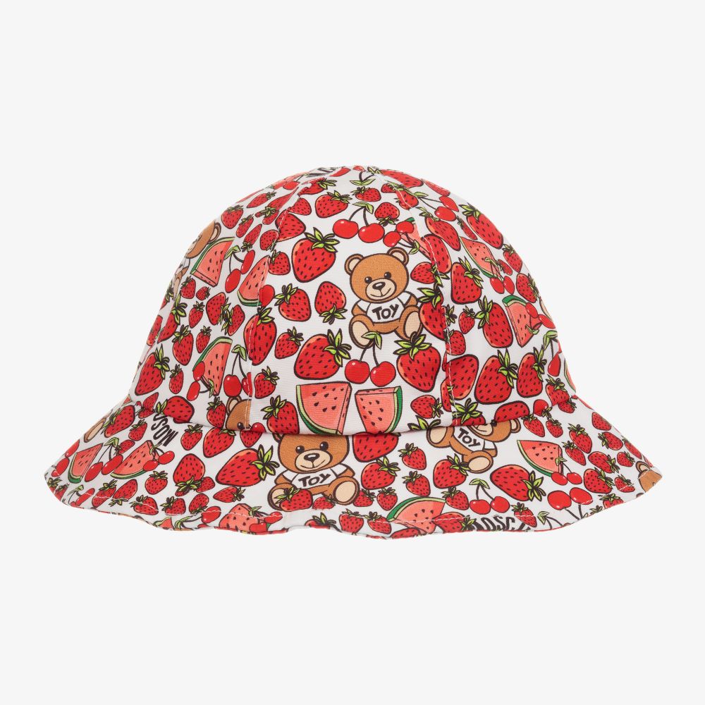 Moschino Baby - قبعة أطفال بناتي قطن لون أبيض وأحمر | Childrensalon