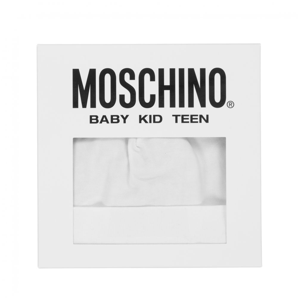 Moschino Baby-قبعة قطن جيرسي لون أبيض للمولودات | Childrensalon Outlet