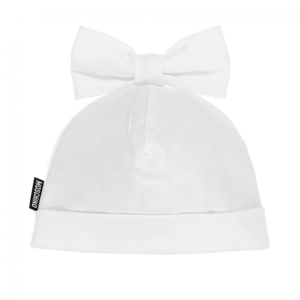 Moschino Baby - قبعة قطن جيرسي لون أبيض للمولودات | Childrensalon
