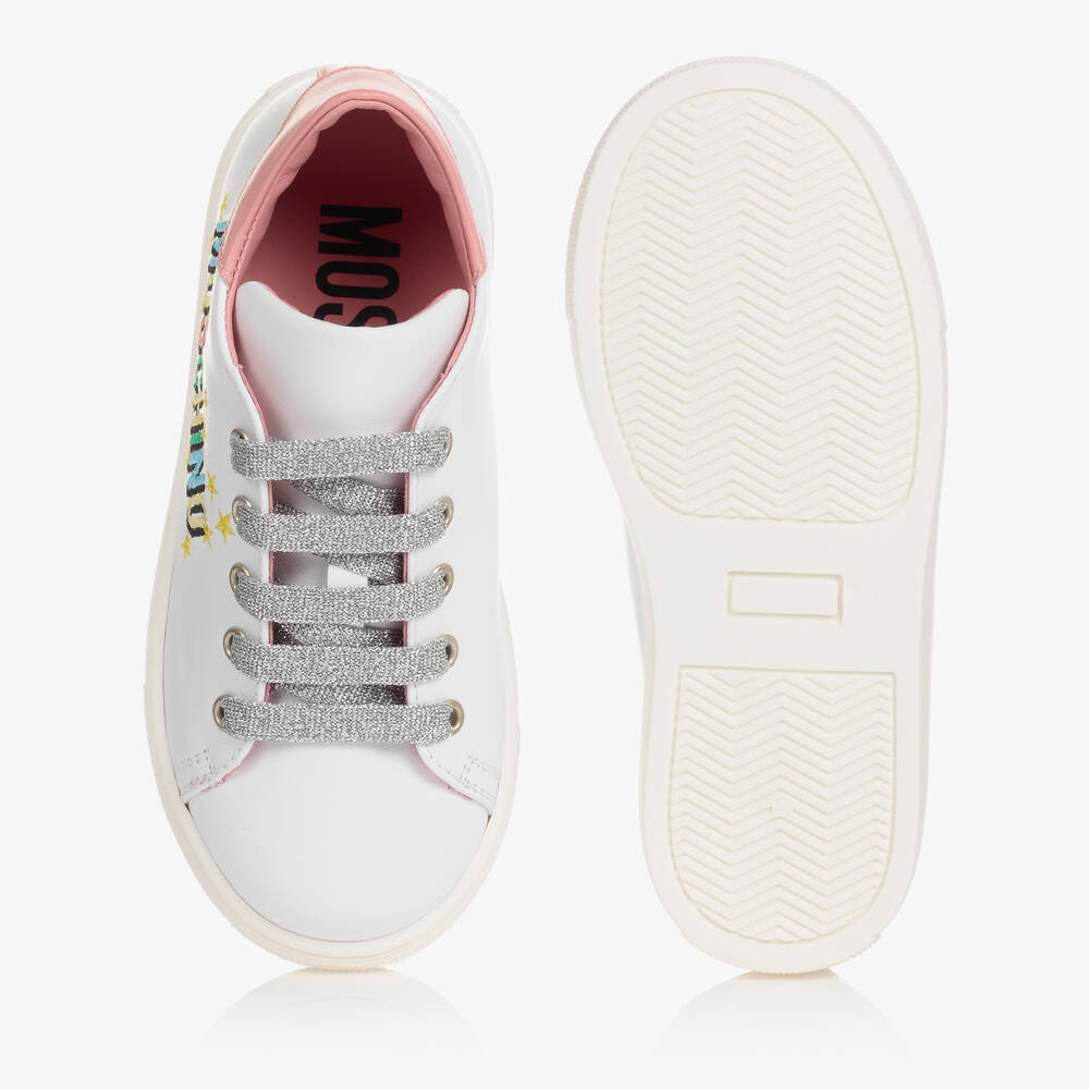 Moschino Baby Baby Girls White Leather Logo Trainers Childrensalon Outlet