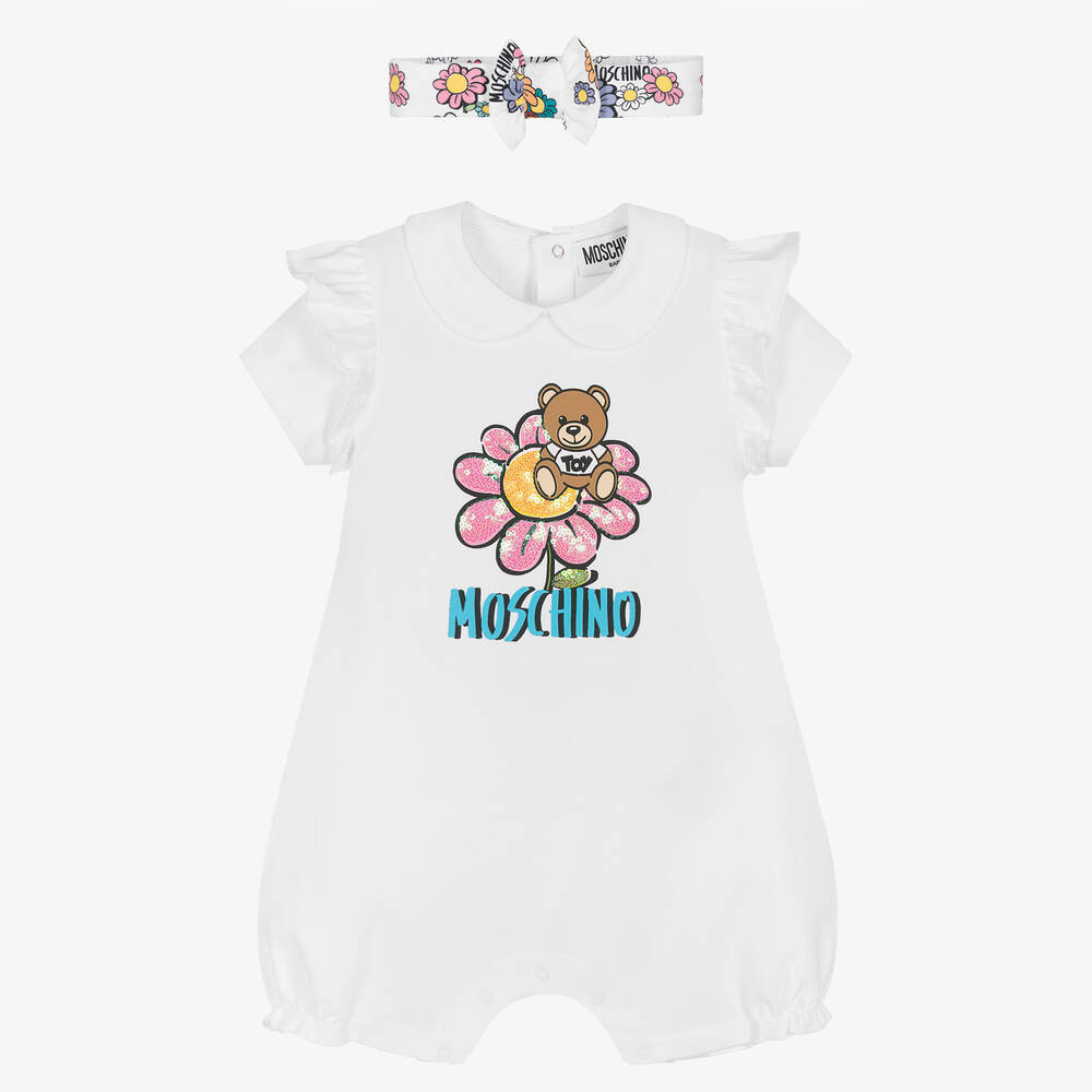Moschino Baby-Baby Girls White Teddy Bear Shortie Set | Childrensalon Outlet