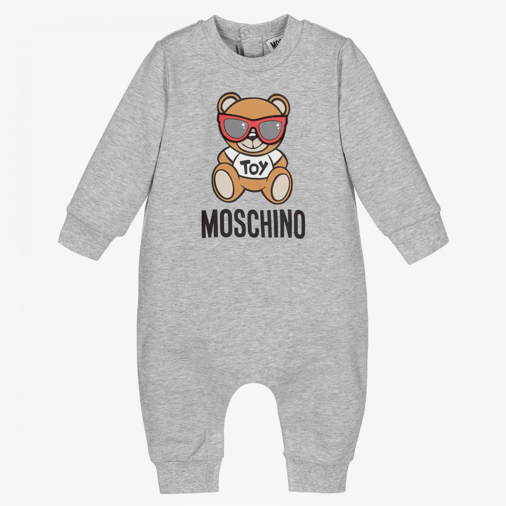 Moschino Baby - Baby Grey Logo Cotton Romper | Childrensalon